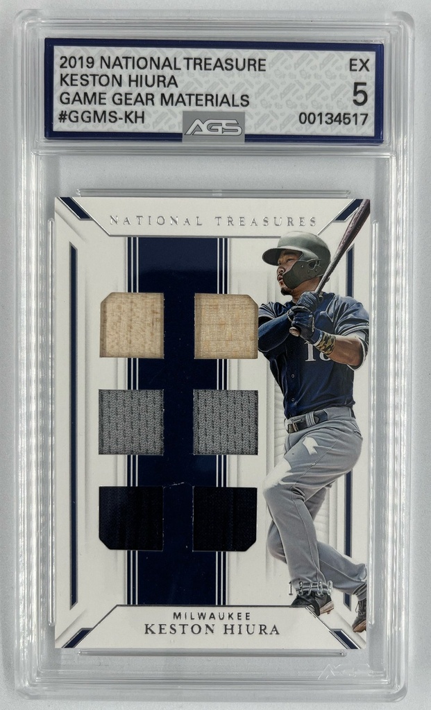 Keston Hiura – Game Gear Materials - Panini National Treasures -  #GGMS-KH - AGS 5