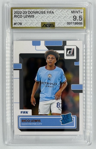 [SC-RL–RRDFS#A9-7212] Rico Lewis – Rated Rookie - Donruss FIFA Soccer -  #179 - AGS 9.5