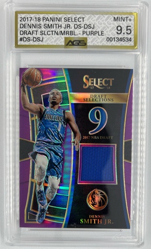 [SC-DSJ–DSM–PPS(#DA9-6475] Dennis Smith Jr. – Draft Selections Memorabilia – Purple - Panini Select (NBA) -  #DS-DSJ - AGS 9.5
